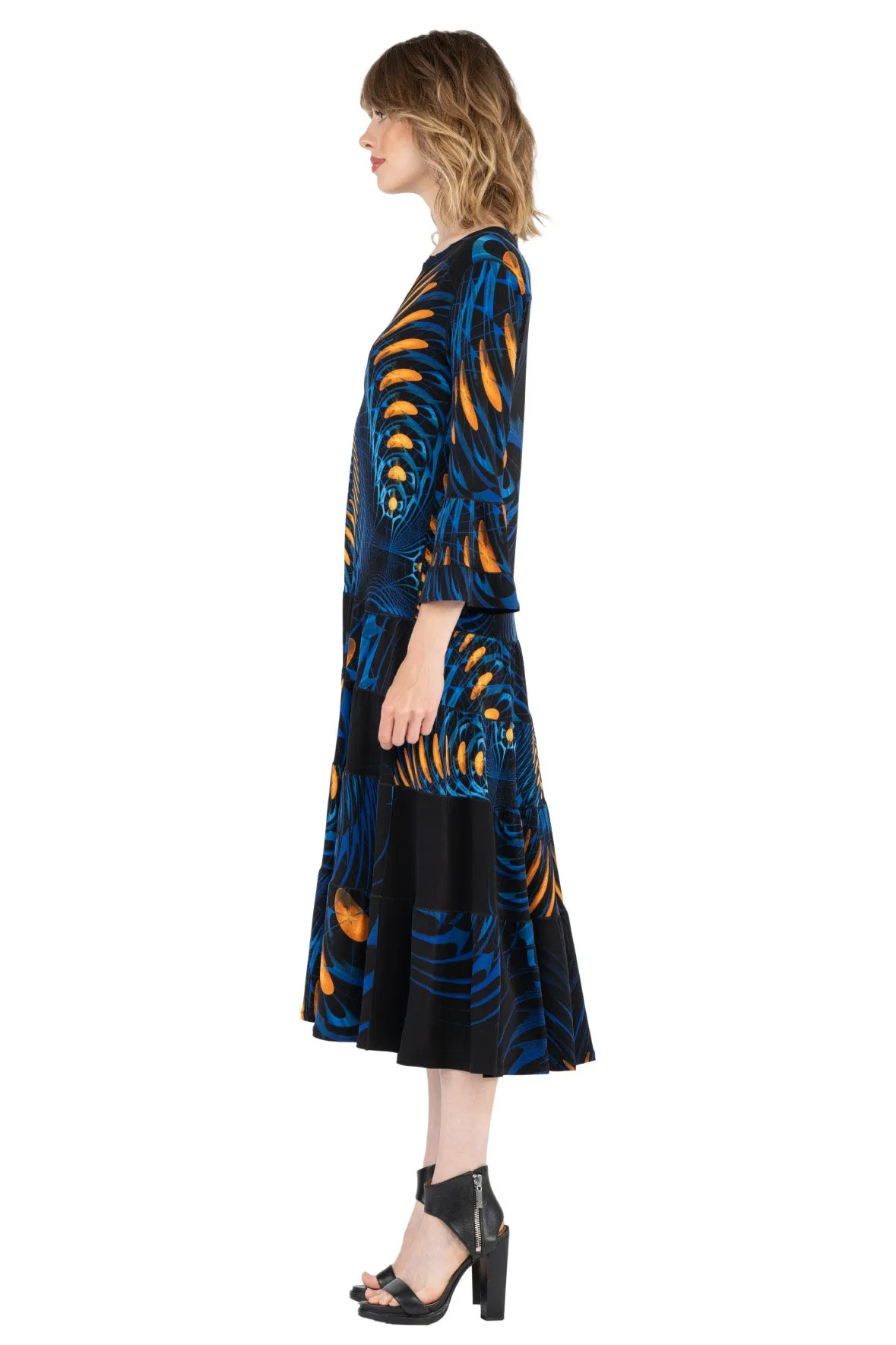 4 Tier Shoulder Yoke Ruffle Sleeve Dress
