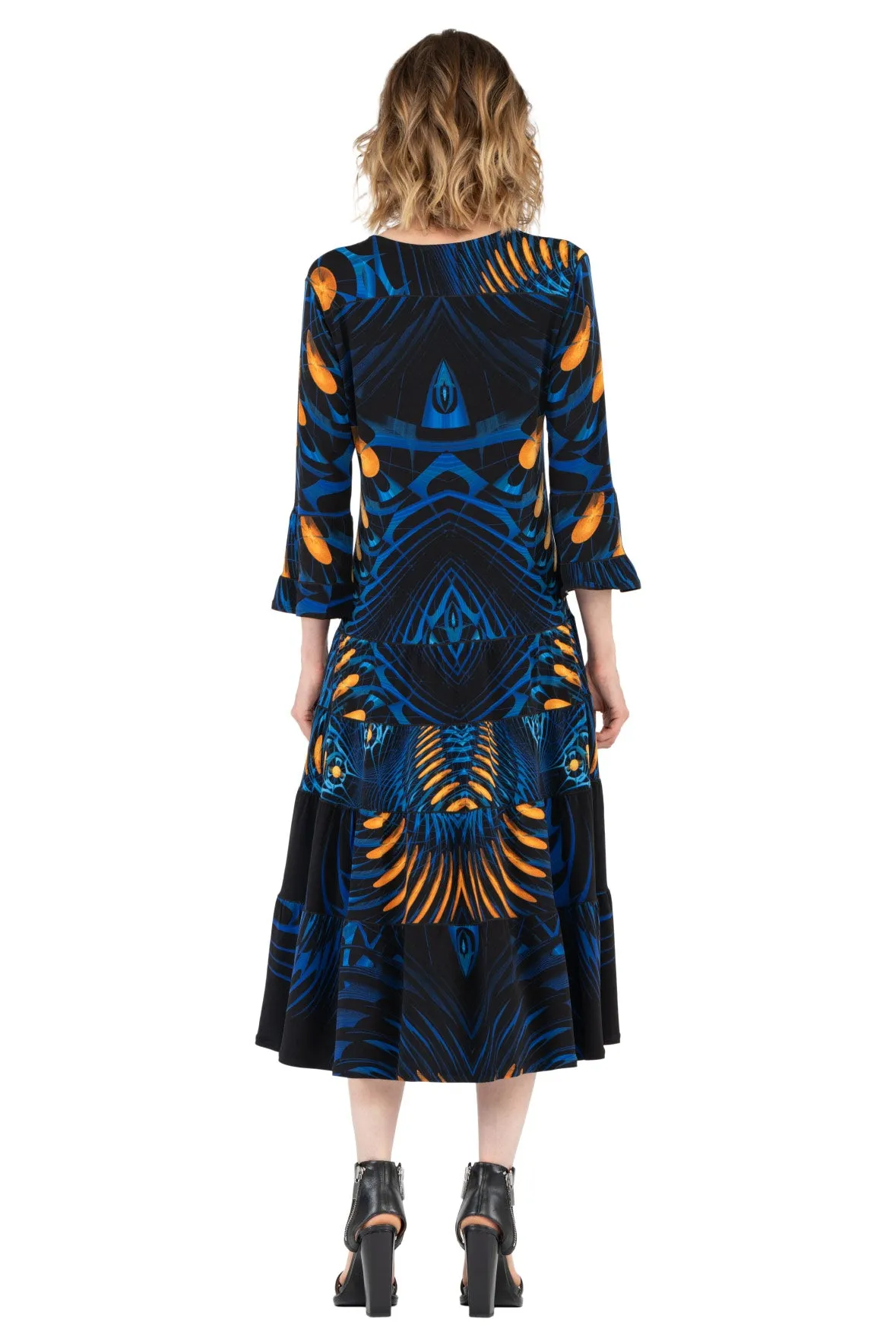 4 Tier Shoulder Yoke Ruffle Sleeve Dress