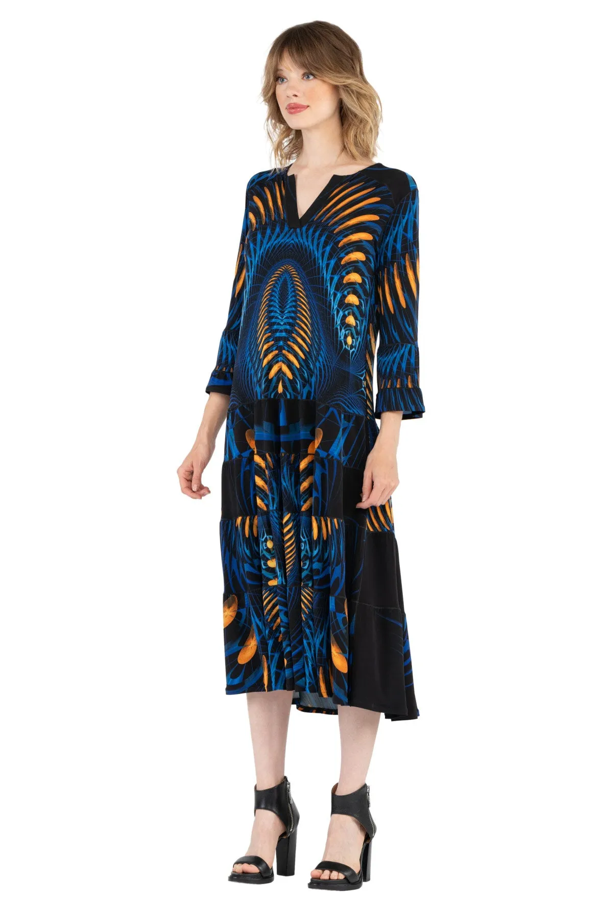 4 Tier Shoulder Yoke Ruffle Sleeve Dress
