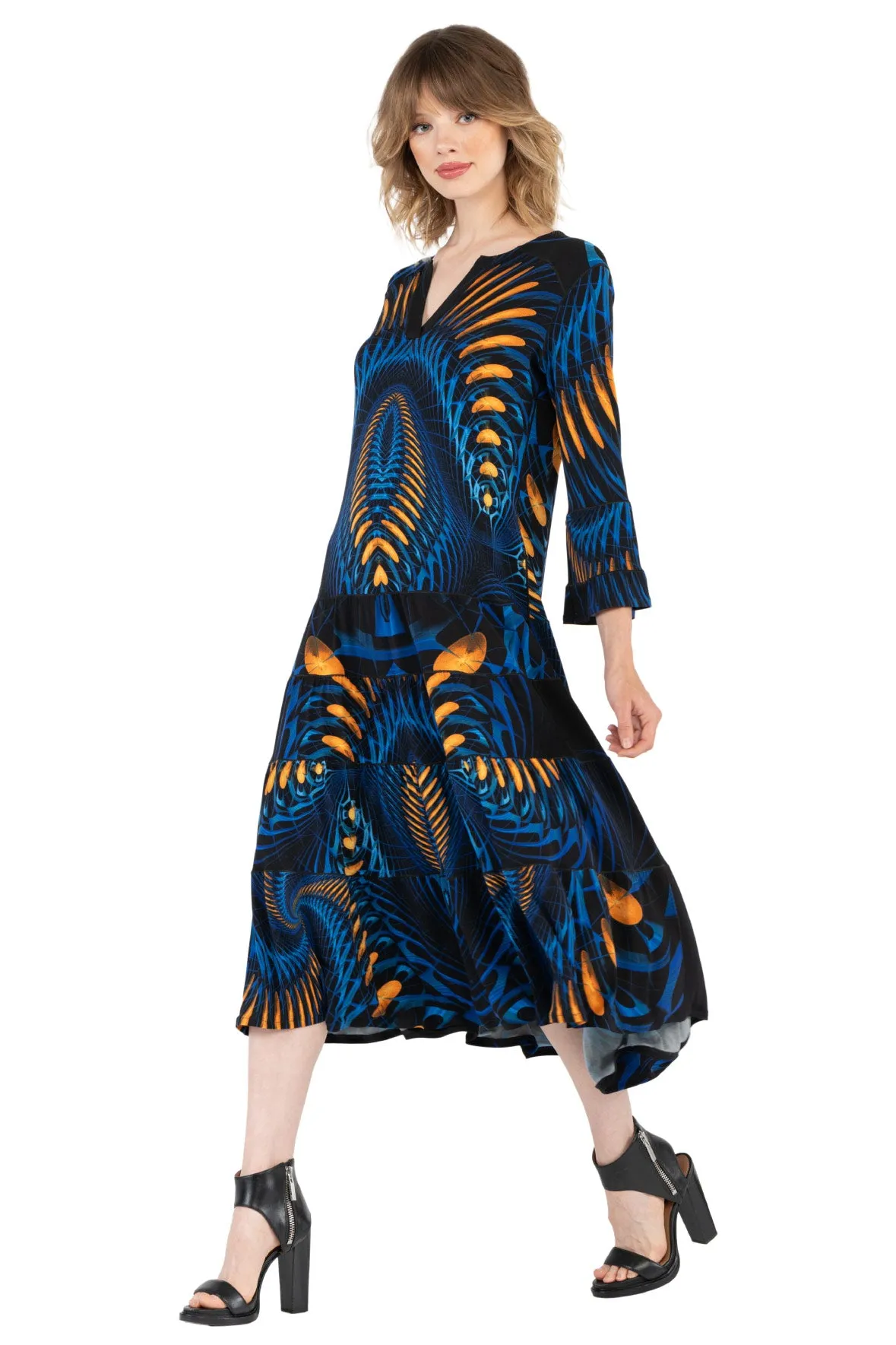 4 Tier Shoulder Yoke Ruffle Sleeve Dress