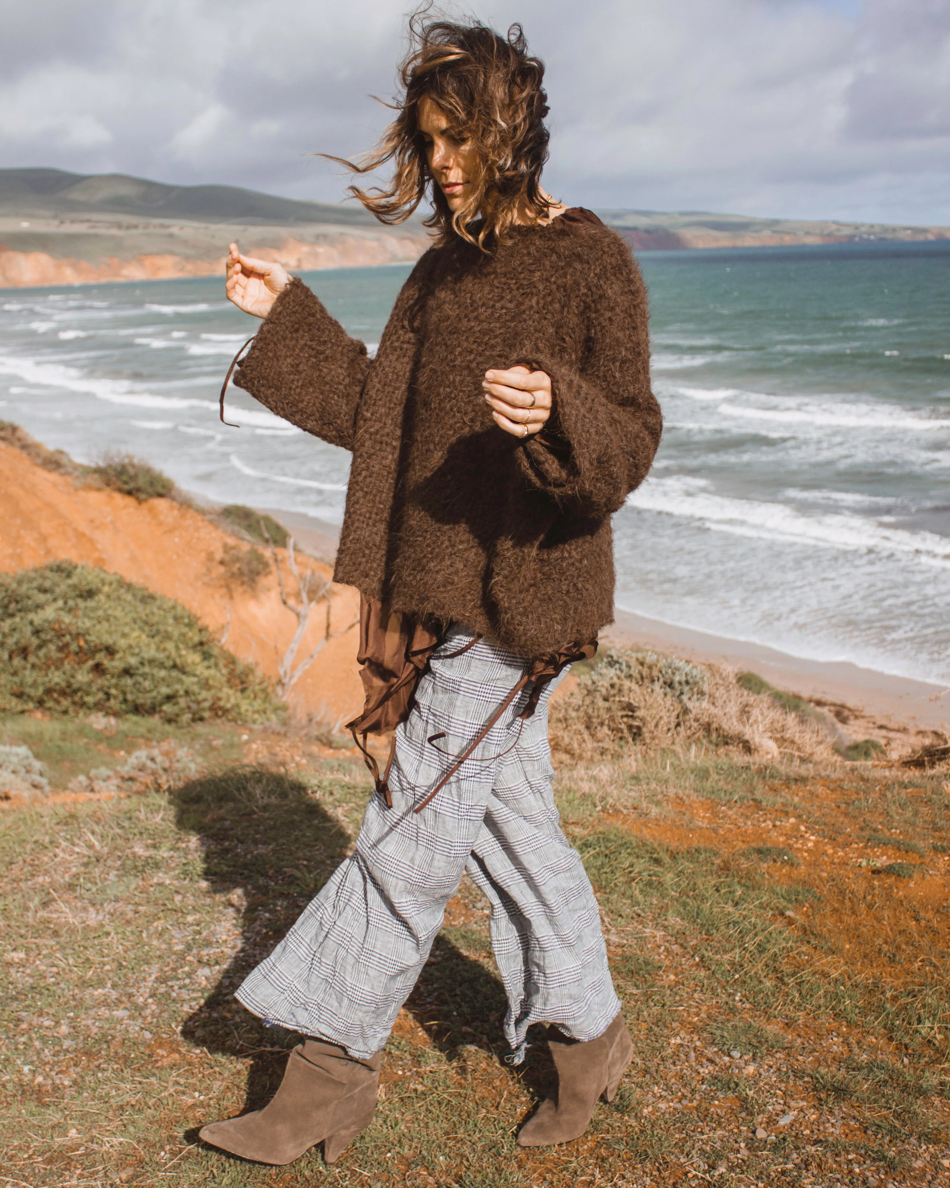 Amano linen culotte pant - check weave