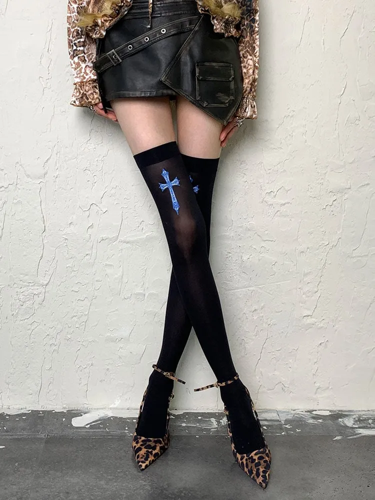 Black/White Y2K Cross Overknee Stockings