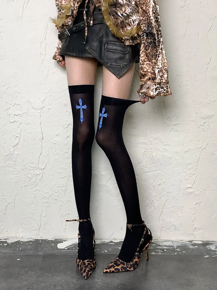 Black/White Y2K Cross Overknee Stockings