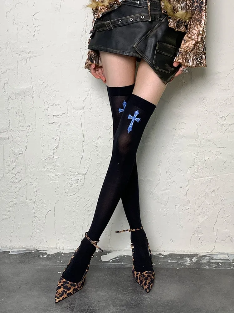 Black/White Y2K Cross Overknee Stockings