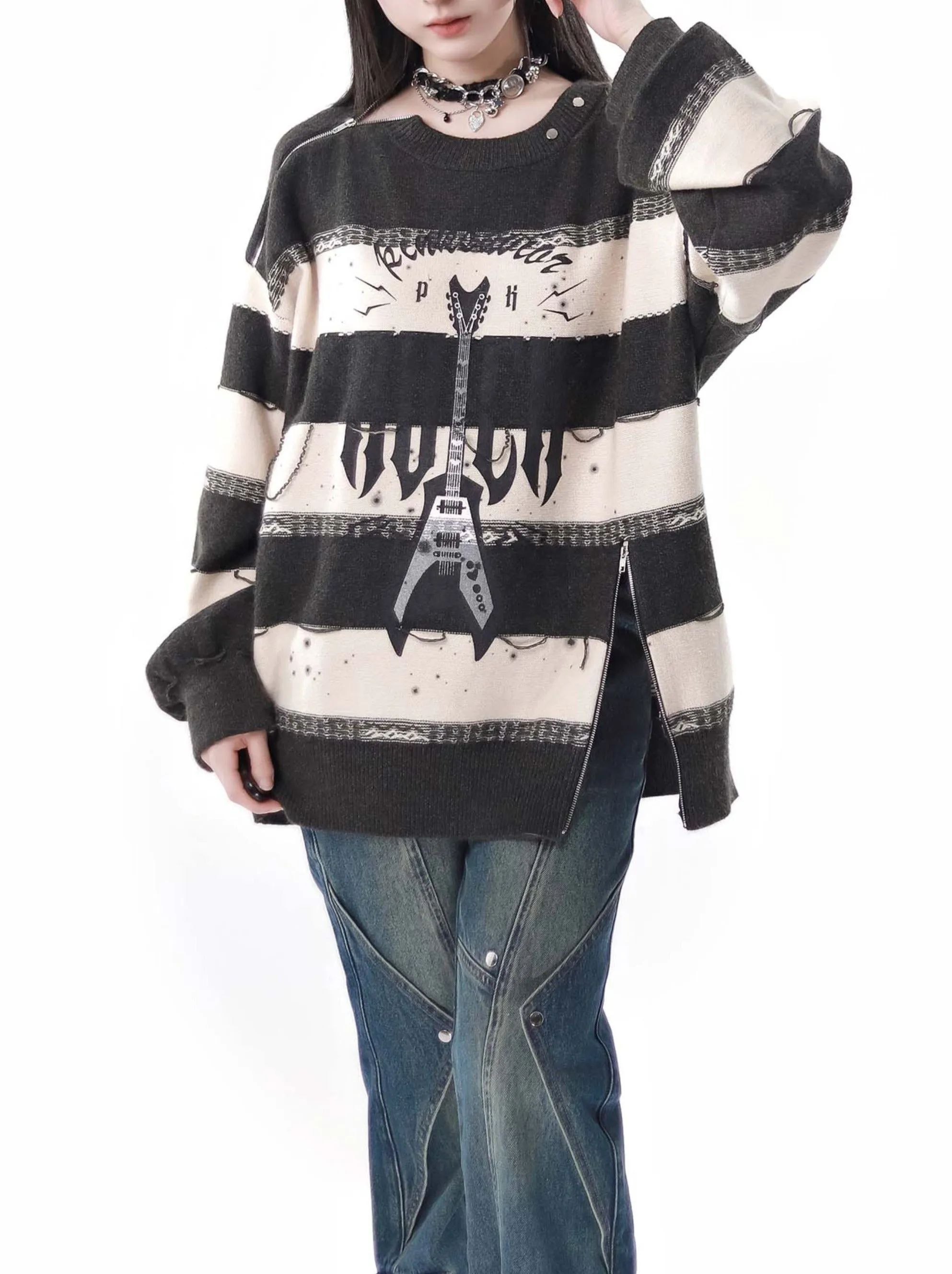 Border Striped Top   Soundwave Zip Guitar Two