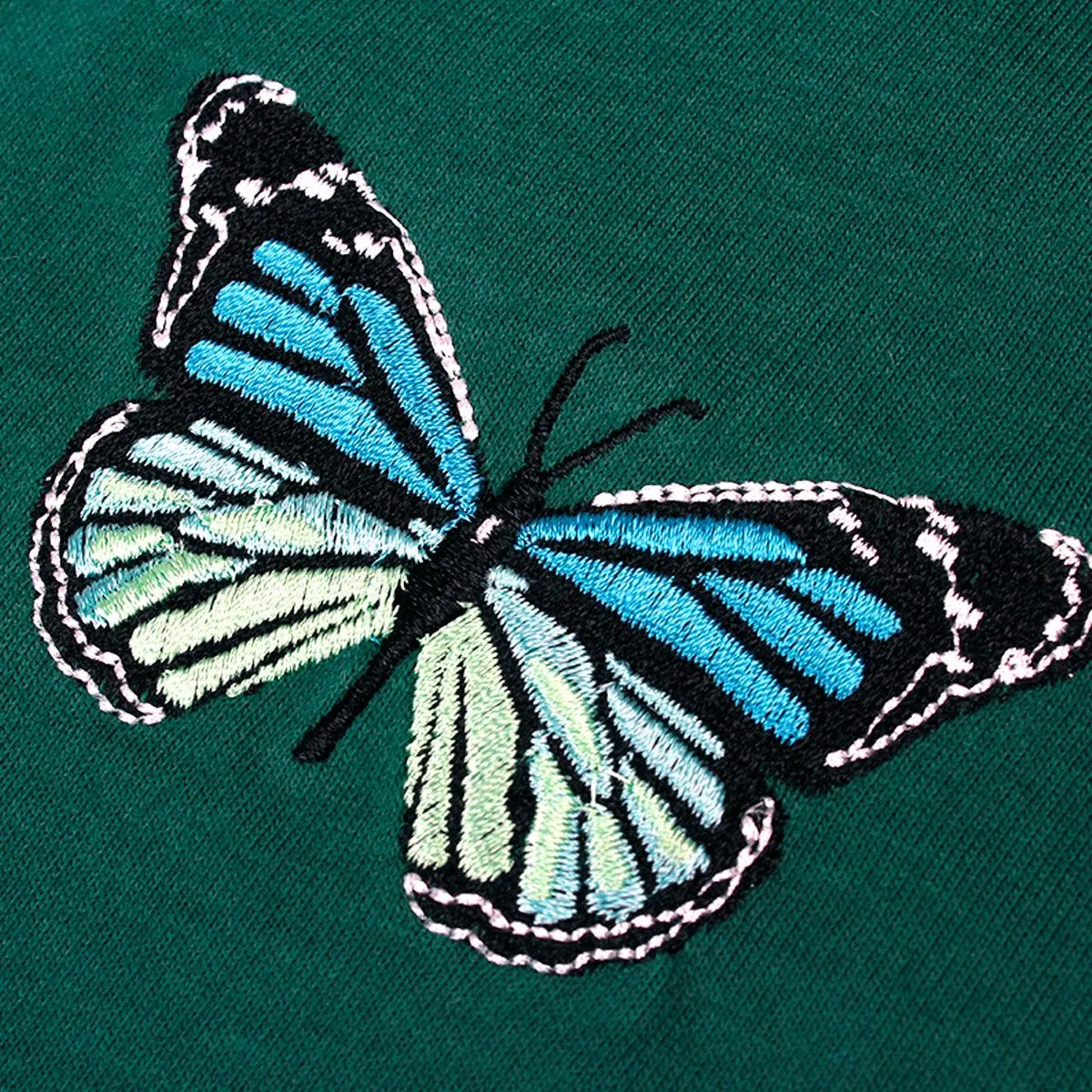 Butterfly Embroidery Dark Green T-Shirt