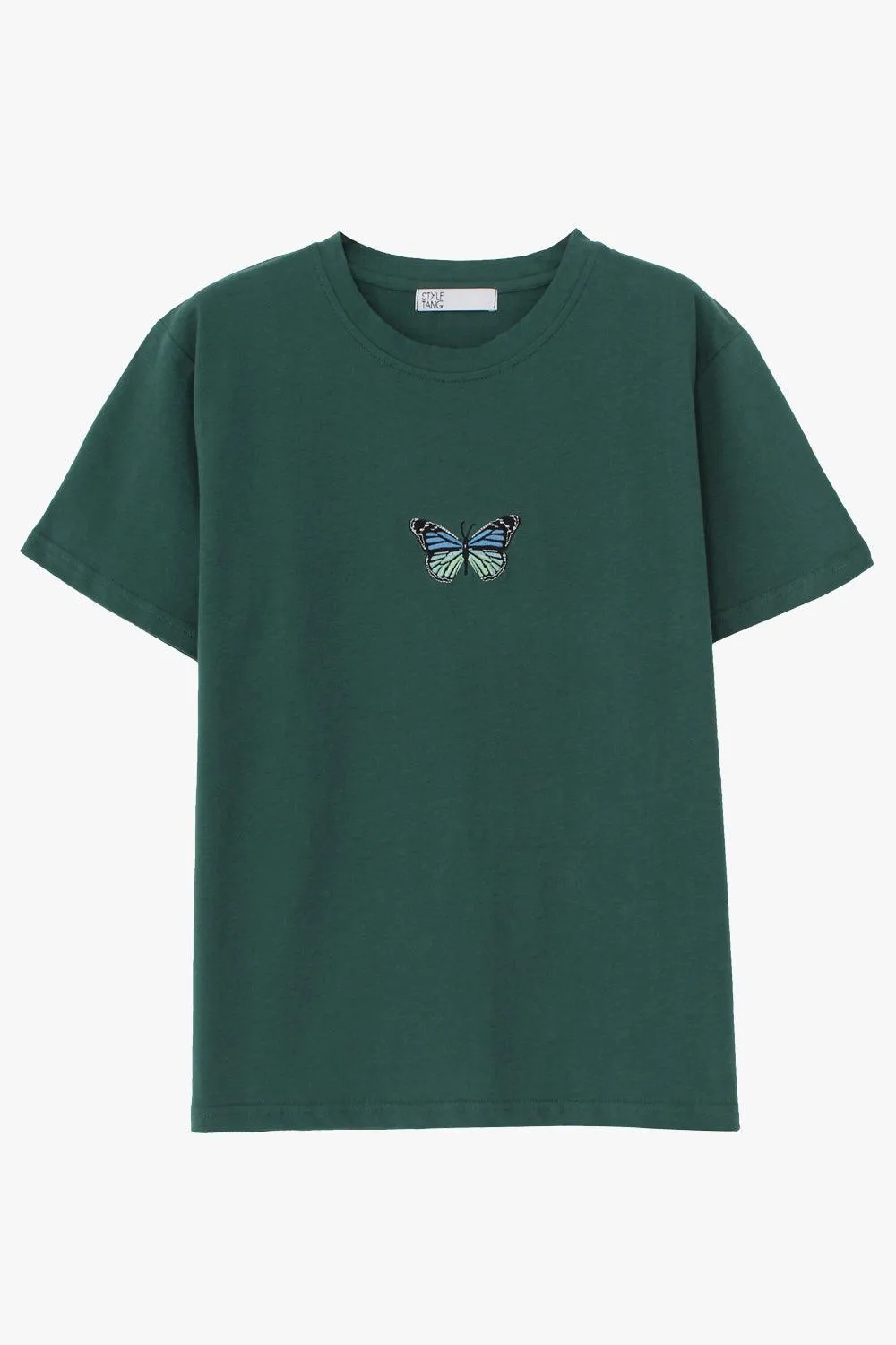 Butterfly Embroidery Dark Green T-Shirt
