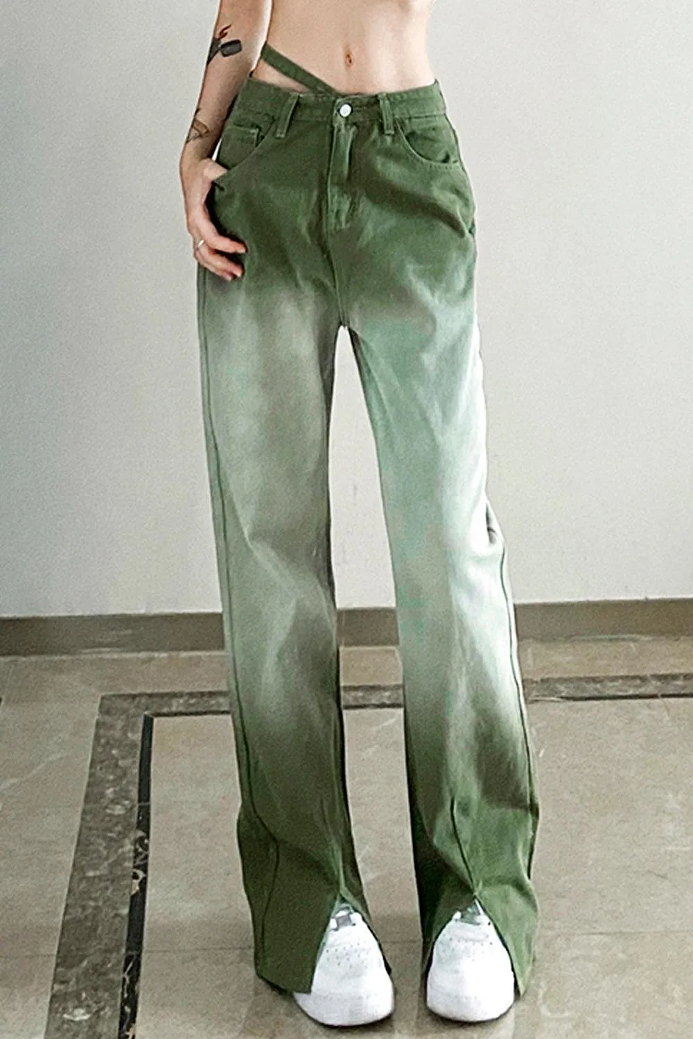 Knee Gradient Wide Jeans