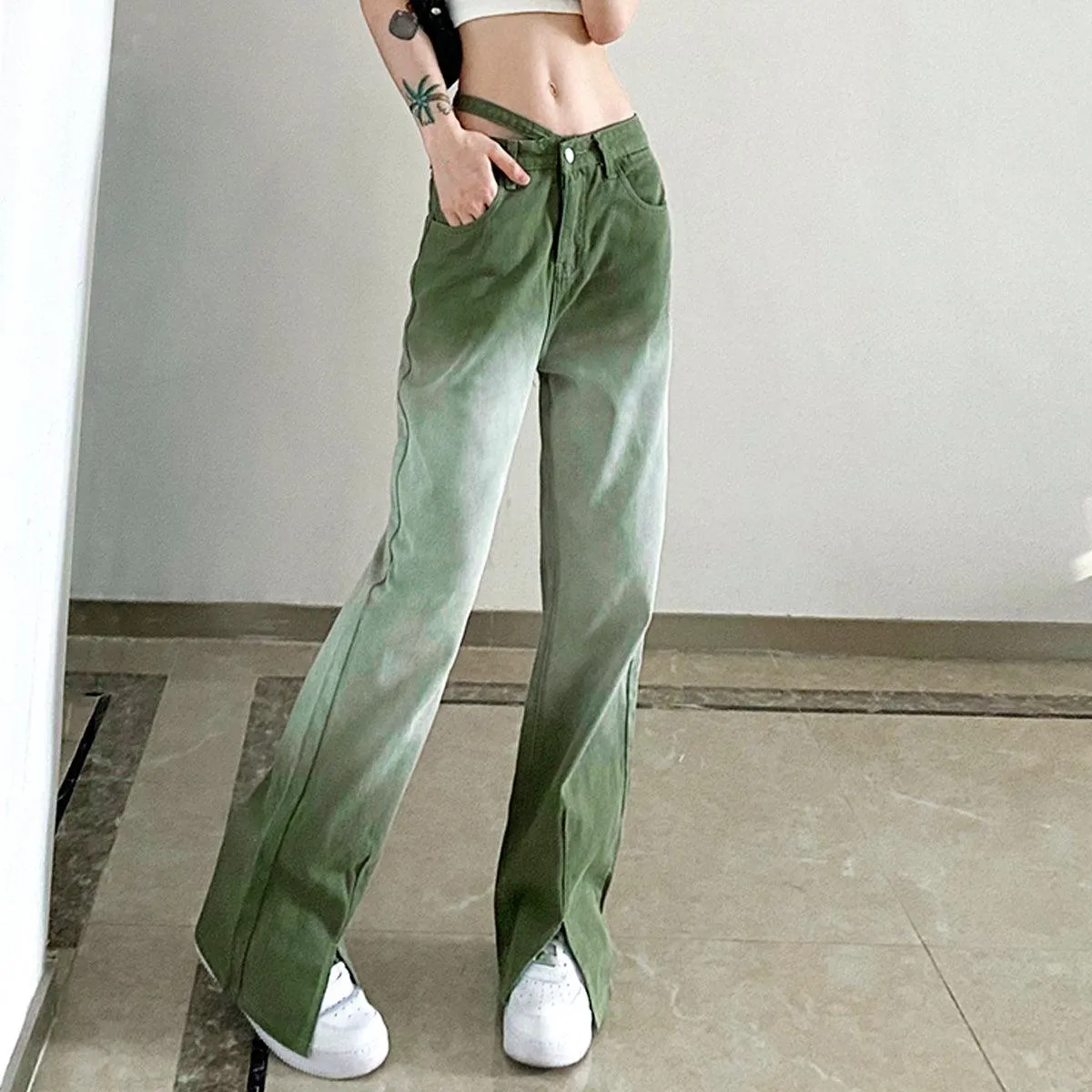 Knee Gradient Wide Jeans