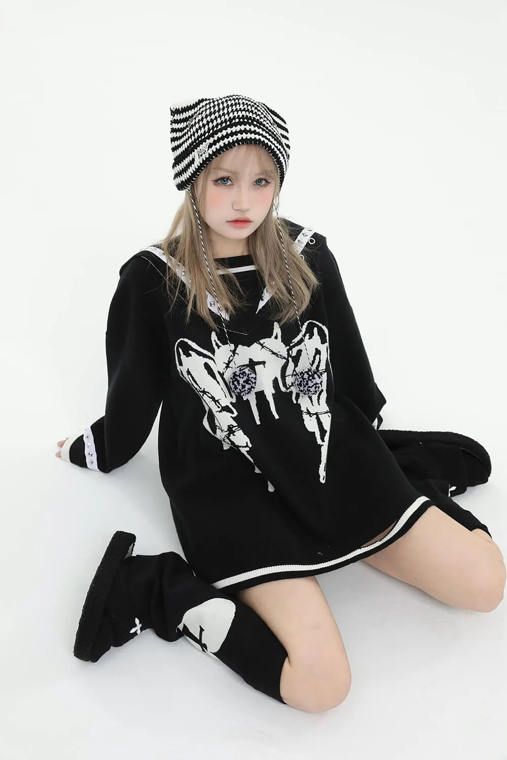 Love Sickness Oversize Studded Sailor Collar Sweater