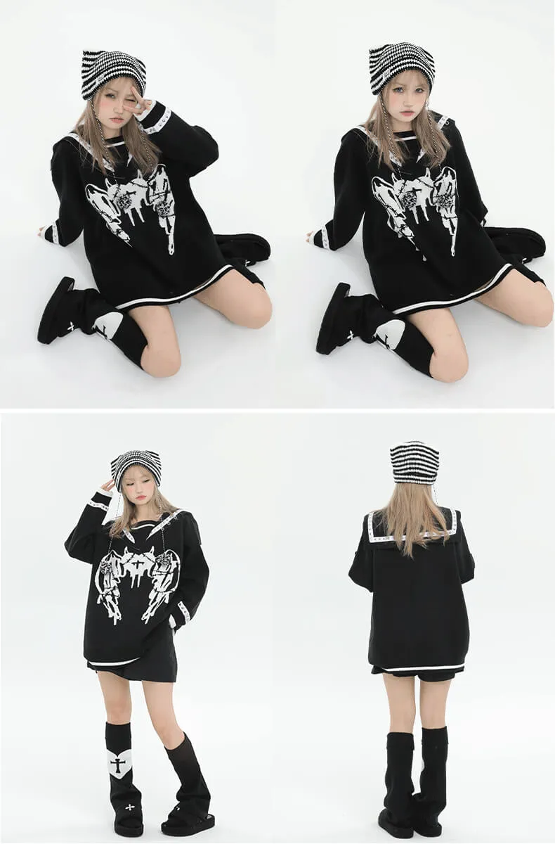 Love Sickness Oversize Studded Sailor Collar Sweater