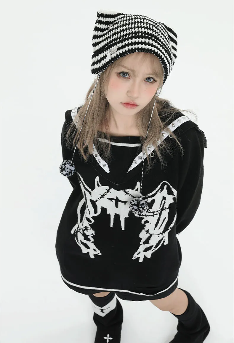 Love Sickness Oversize Studded Sailor Collar Sweater