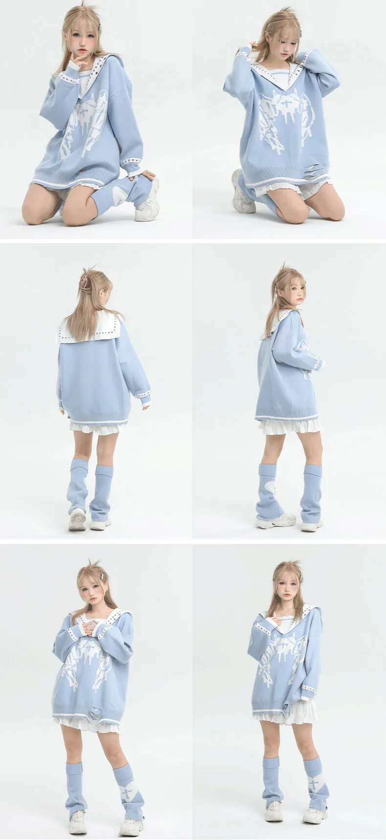 Love Sickness Oversize Studded Sailor Collar Sweater