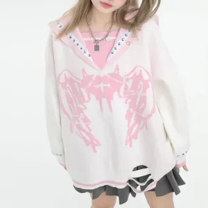Love Sickness Oversize Studded Sailor Collar Sweater