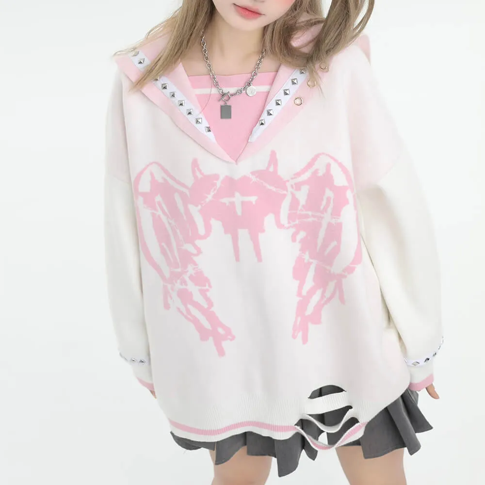 Love Sickness Oversize Studded Sailor Collar Sweater