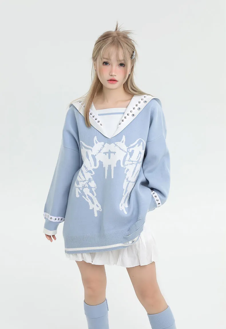 Love Sickness Oversize Studded Sailor Collar Sweater