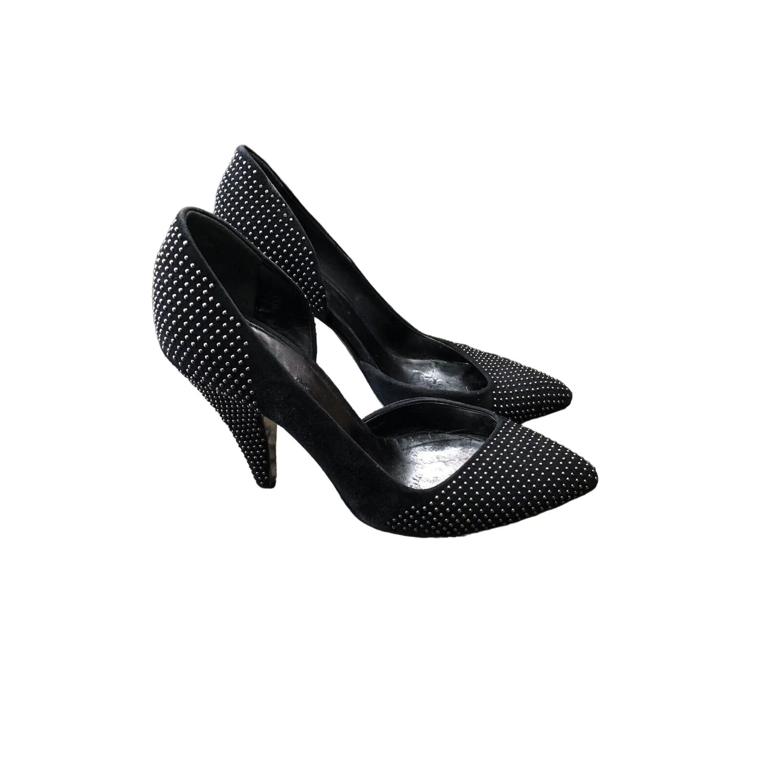 Miu Miu black suede geometric d'orsay heels w chrome studs