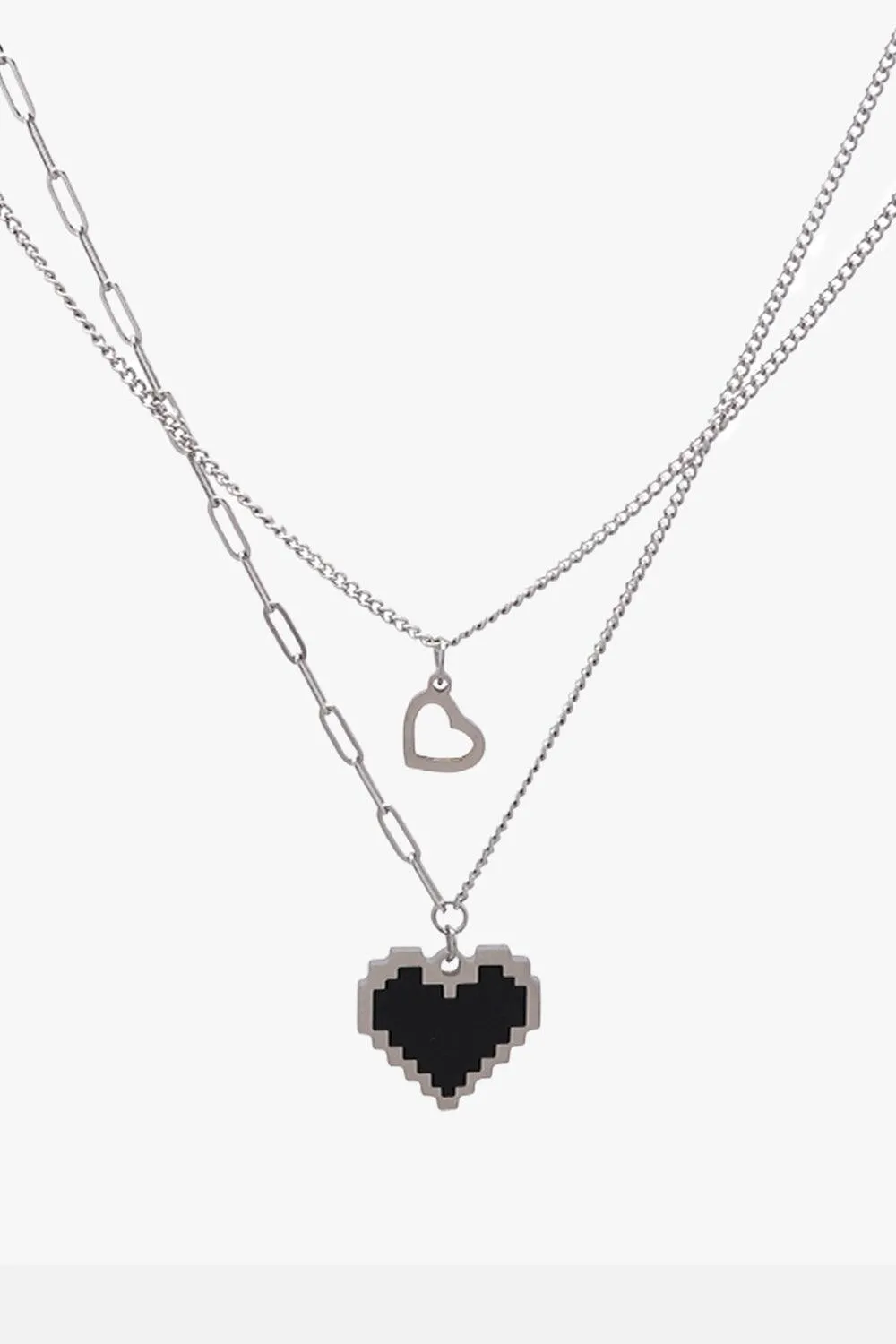 Pixel Heart Double Chain Necklace