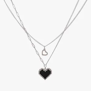 Pixel Heart Double Chain Necklace