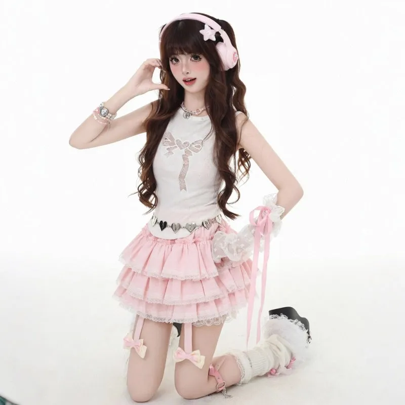 Sweet Y2K Style Pink Cake Skirt