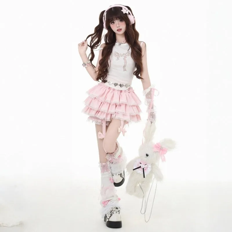 Sweet Y2K Style Pink Cake Skirt