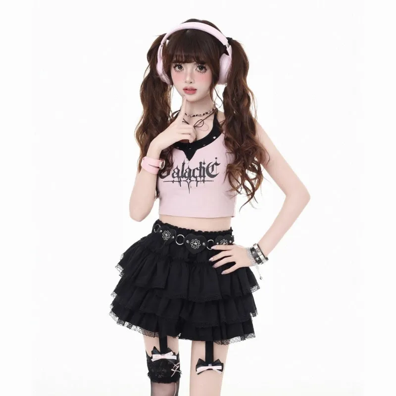 Sweet Y2K Style Pink Cake Skirt