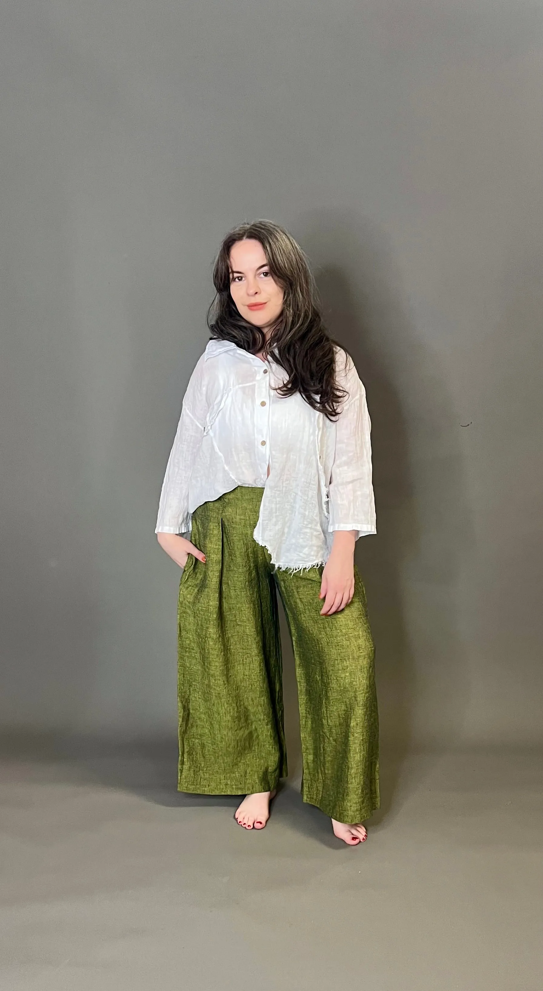 Terry Macey Culottes in Green Linen