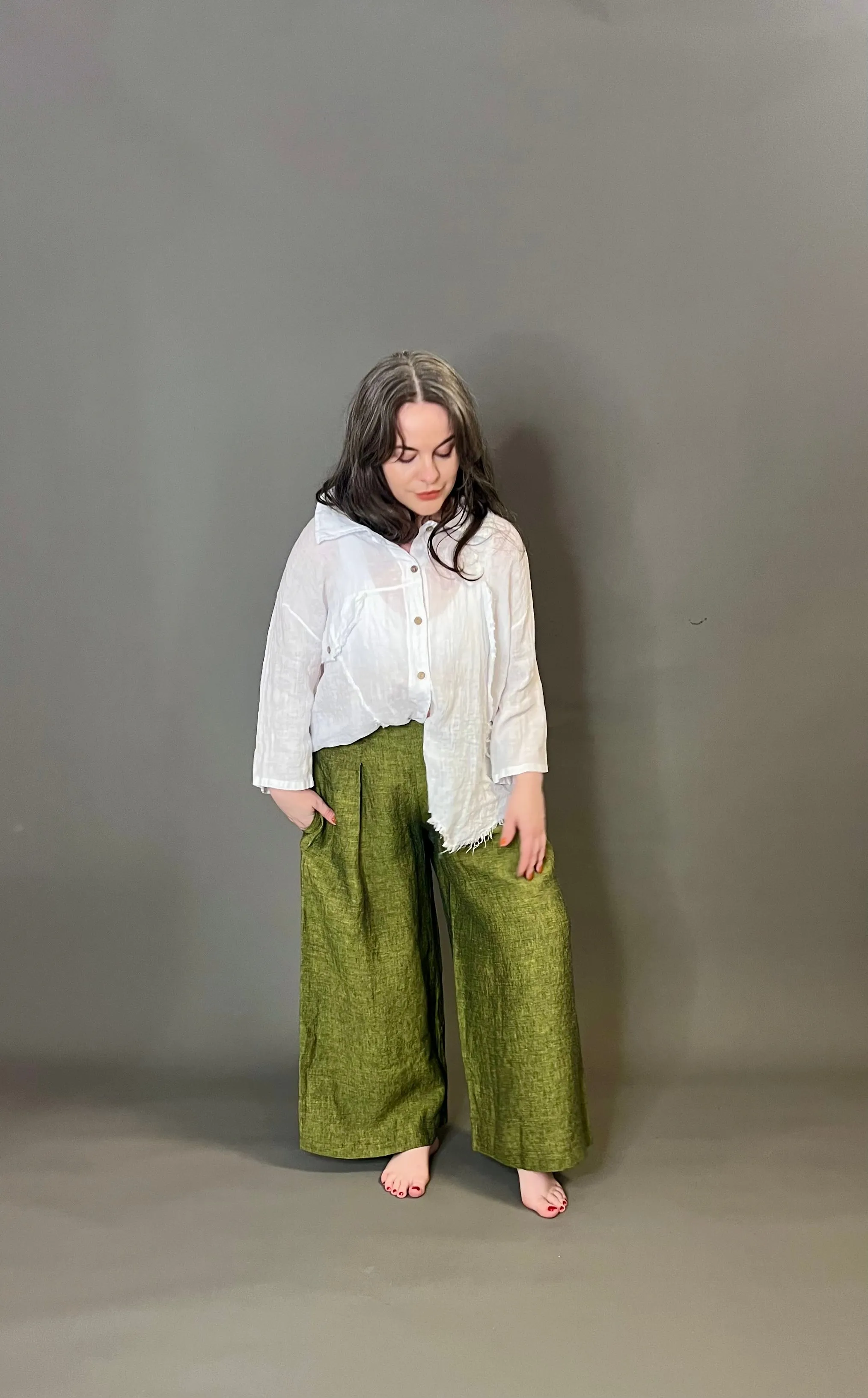 Terry Macey Culottes in Green Linen