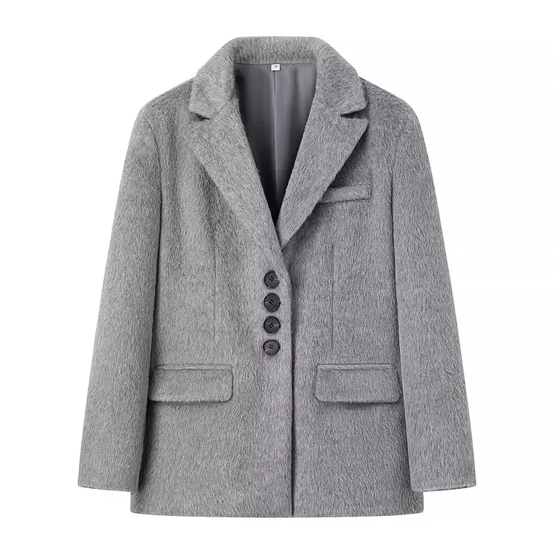 Trafza Frauen Mode Plüsch Blazer elegante solide y2k Frauen Langarm Einreiher Anzug Mantel Frühling weibliche Freizeit jacken