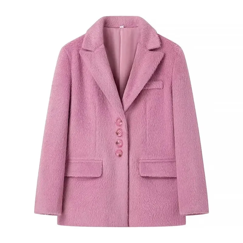 Trafza Frauen Mode Plüsch Blazer elegante solide y2k Frauen Langarm Einreiher Anzug Mantel Frühling weibliche Freizeit jacken