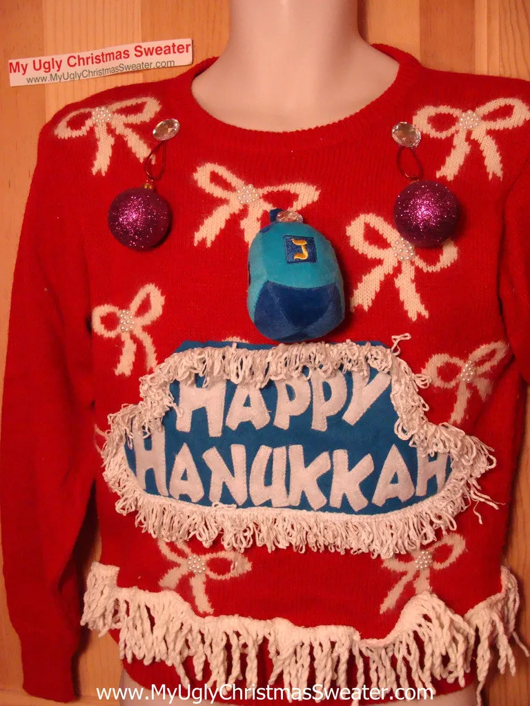 Ugly Christmas Sweater Party Hanukkah Sweater Vintage 80s Classic 3D Ornaments Bling  (j183)