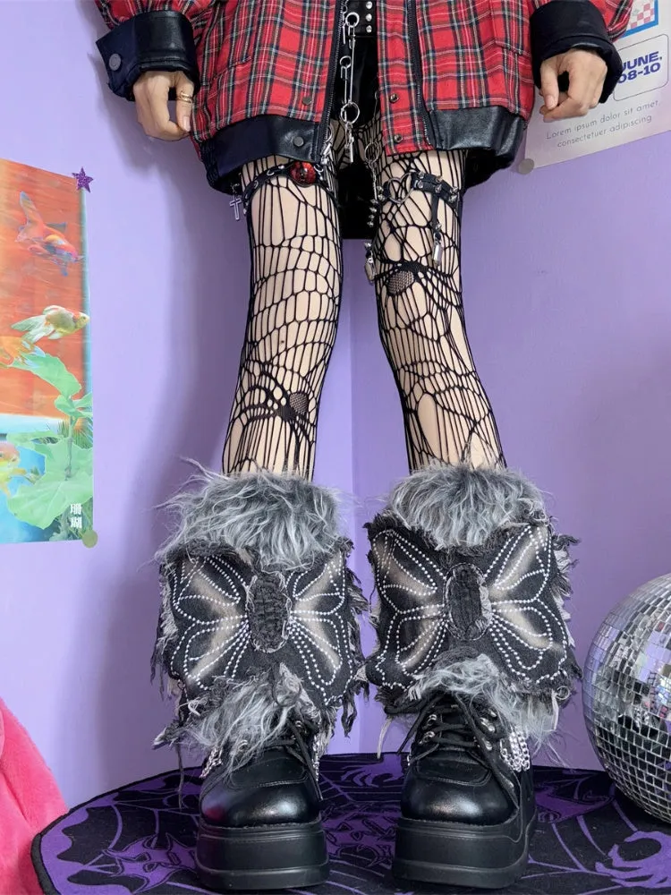 Y2K Butterfly Applique 25CM Shaggy Leg Warmers