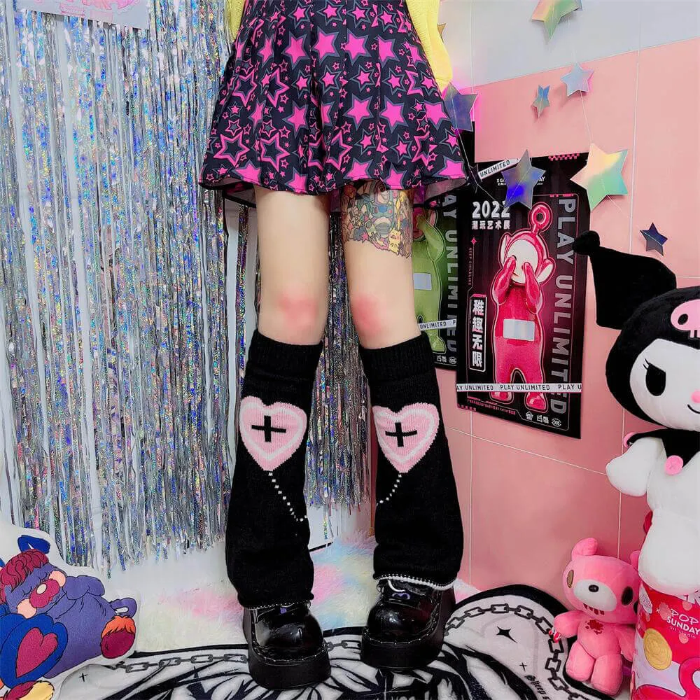 Y2K Heart Cross Pattern Leg Warmers