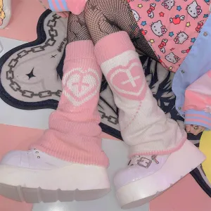 Y2K Heart Cross Pattern Leg Warmers