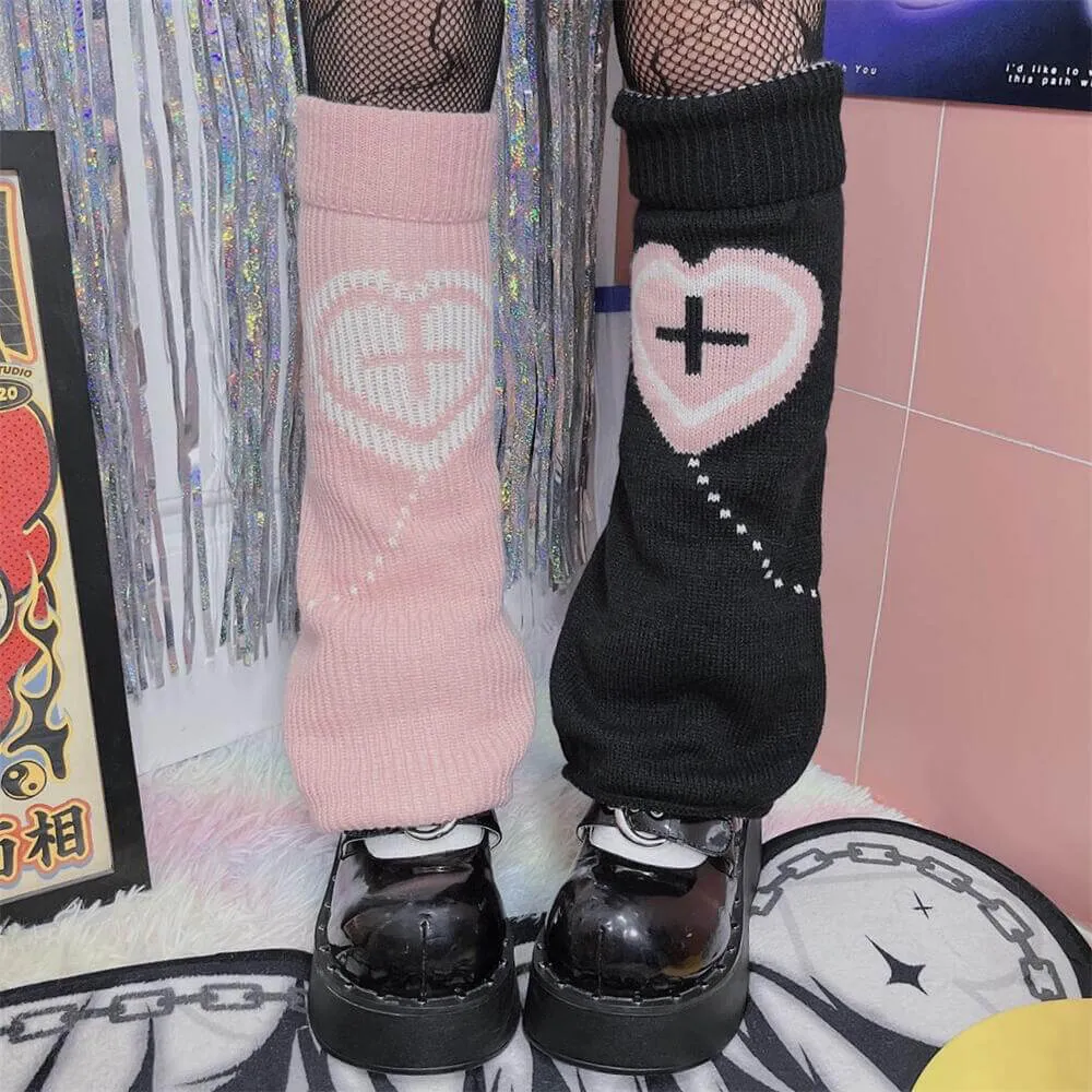 Y2K Heart Cross Pattern Leg Warmers