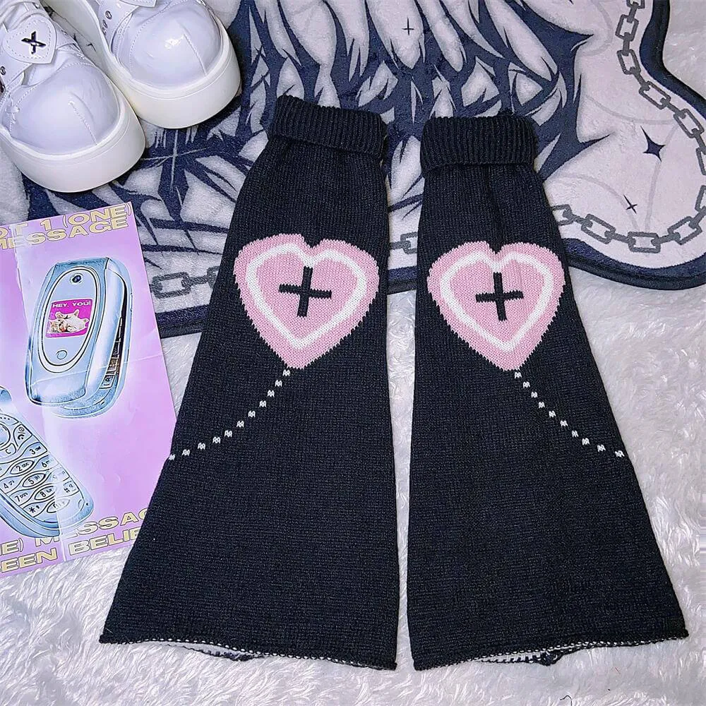 Y2K Heart Cross Pattern Leg Warmers