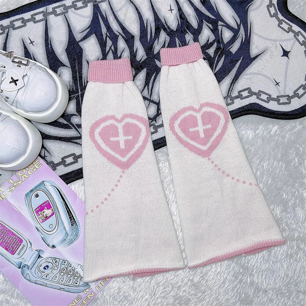 Y2K Heart Cross Pattern Leg Warmers
