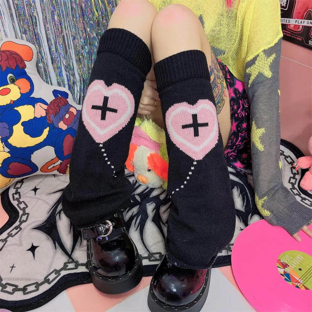 Y2K Heart Cross Pattern Leg Warmers