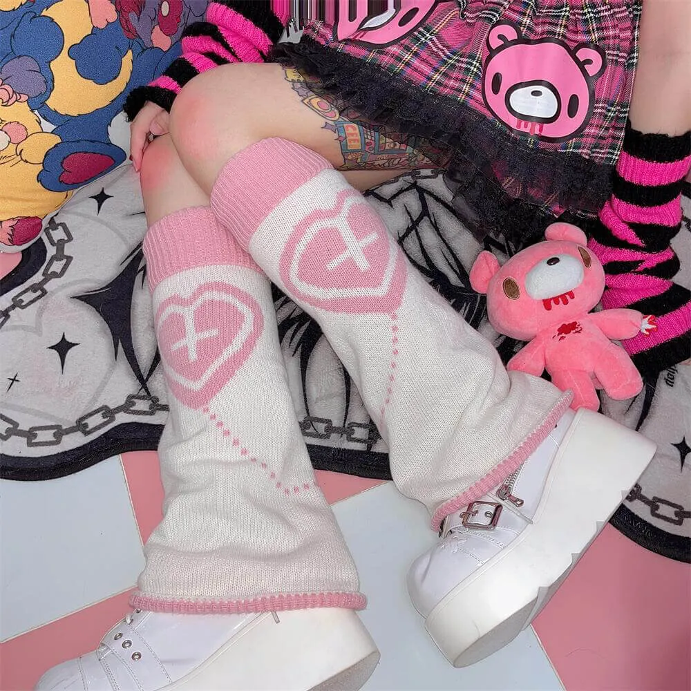 Y2K Heart Cross Pattern Leg Warmers