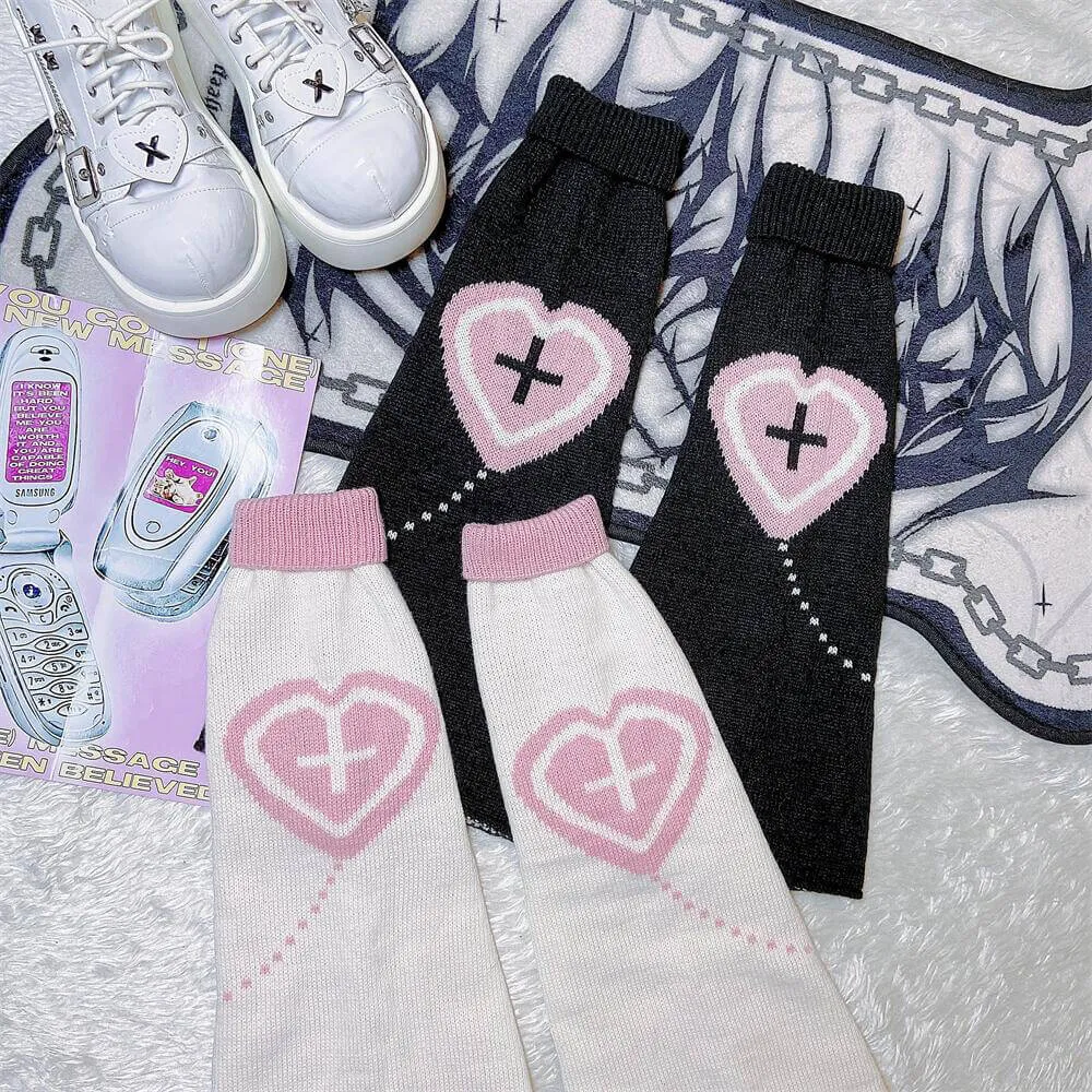 Y2K Heart Cross Pattern Leg Warmers