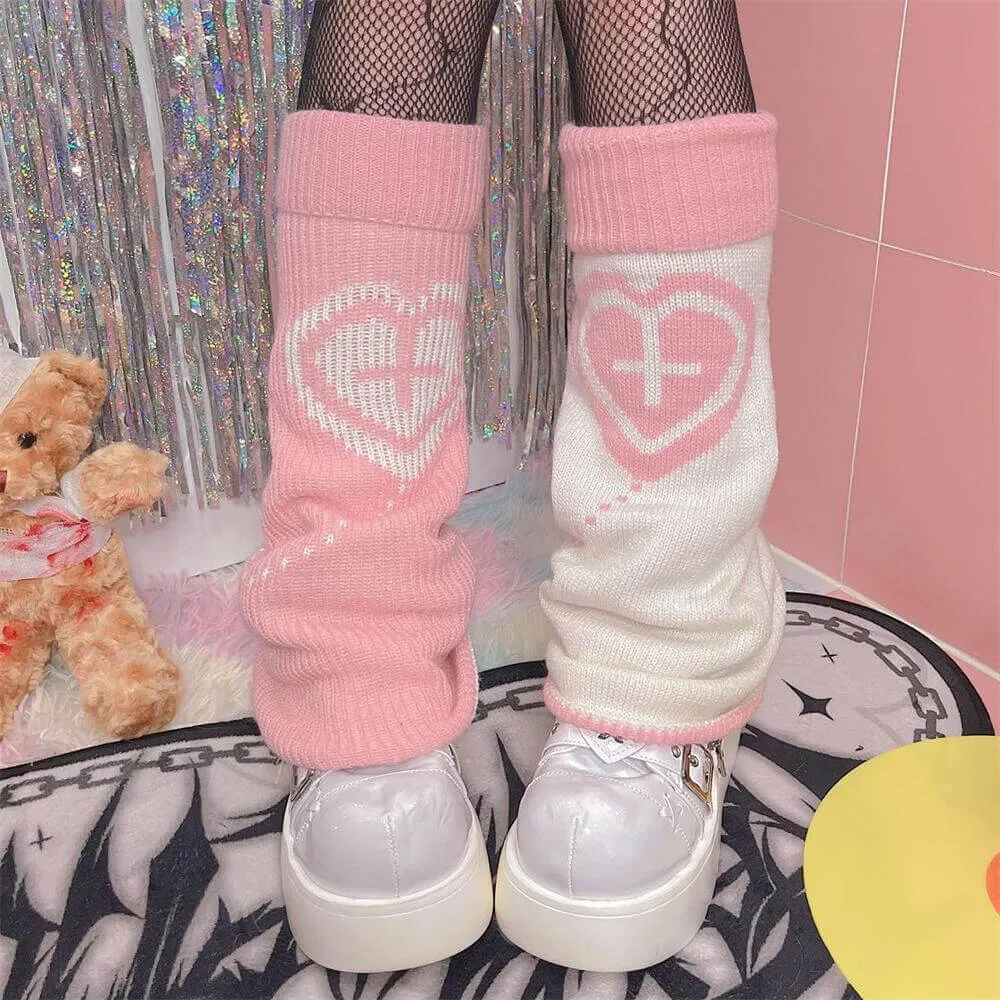 Y2K Heart Cross Pattern Leg Warmers