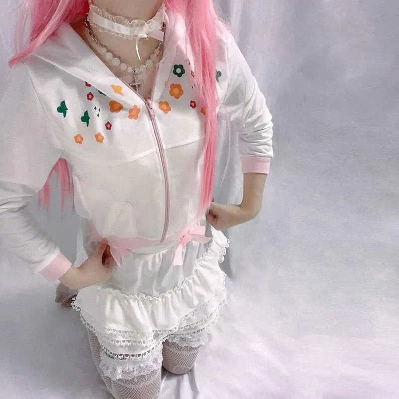 Y2K Pink Floral Zip-Up Jacket