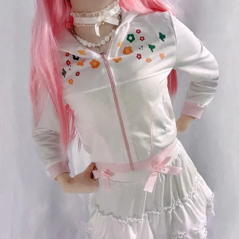 Y2K Pink Floral Zip-Up Jacket
