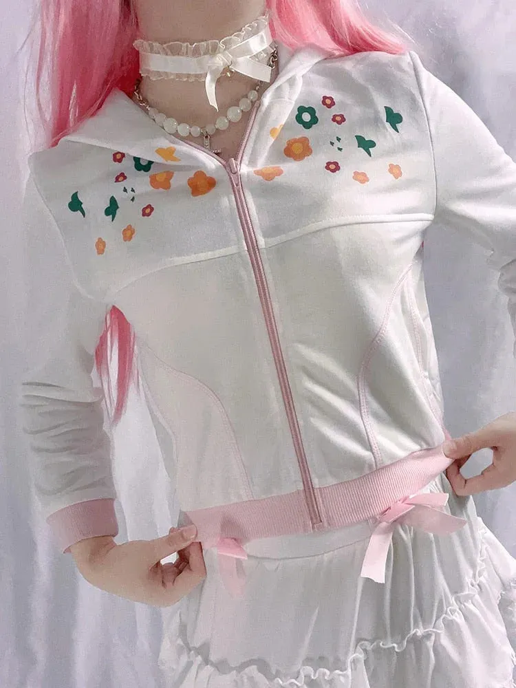 Y2K Pink Floral Zip-Up Jacket