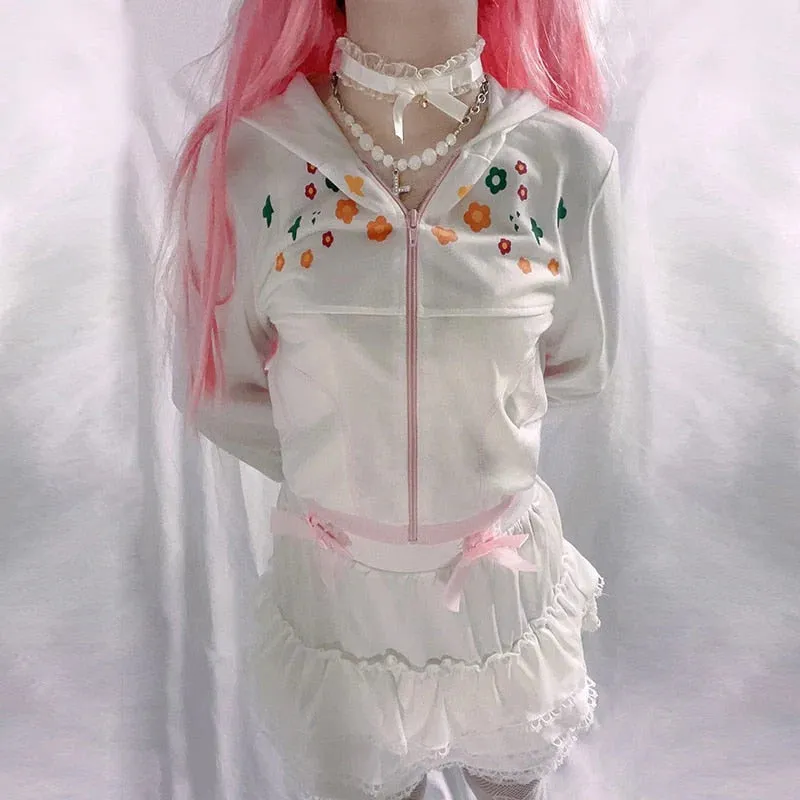 Y2K Pink Floral Zip-Up Jacket
